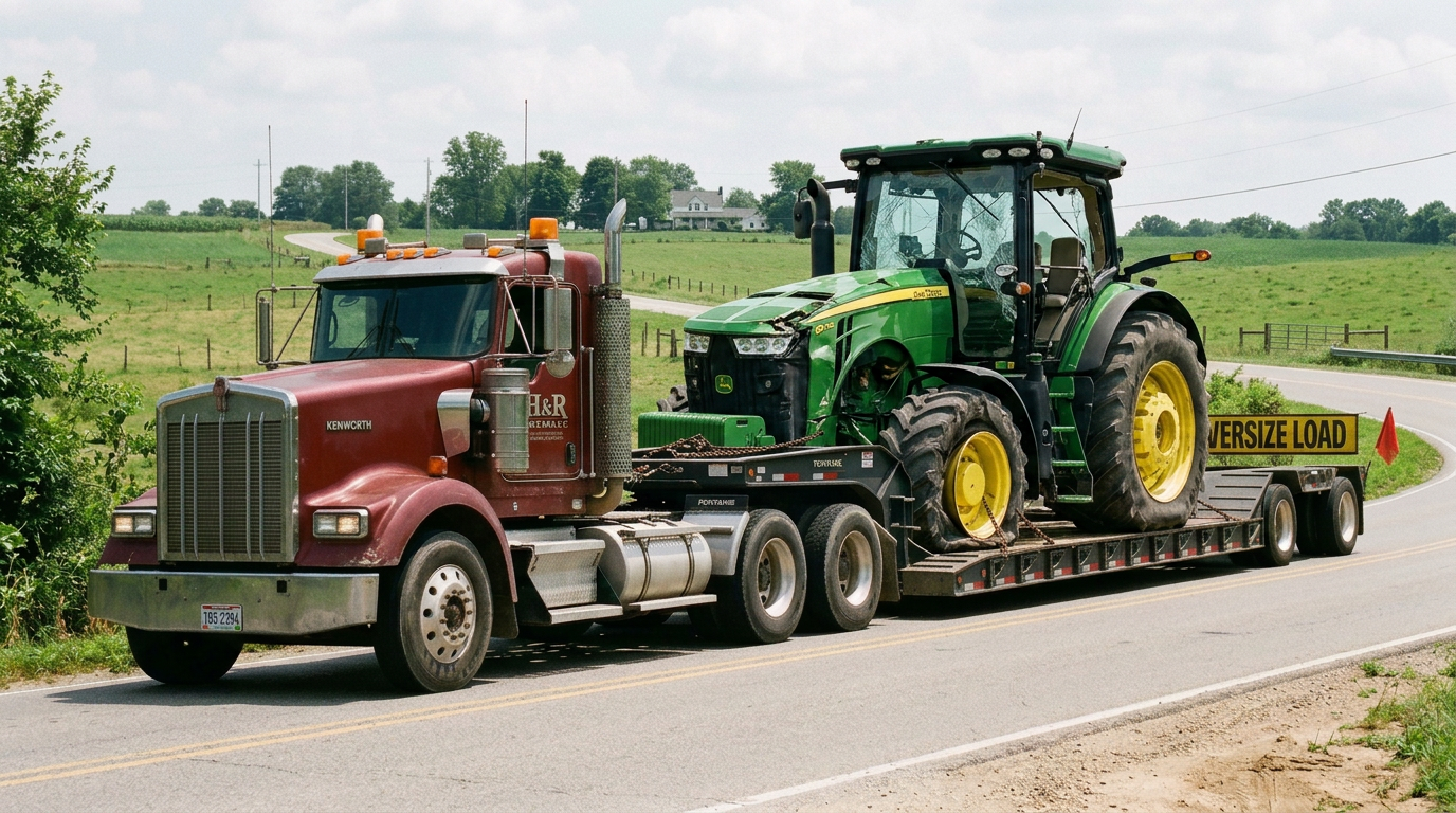 truck hauling a tractor